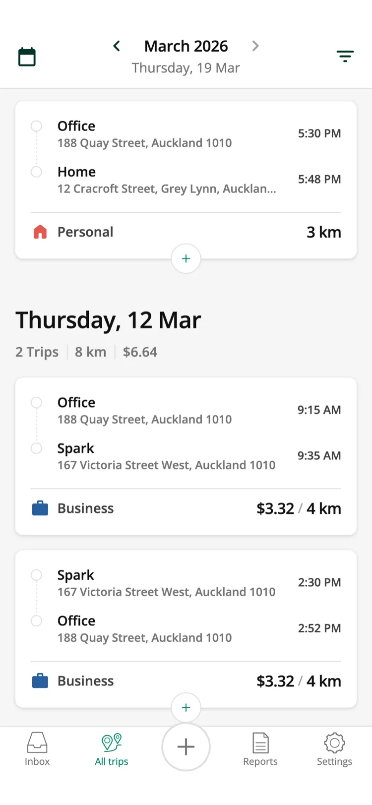 Driversnote app recording a trip